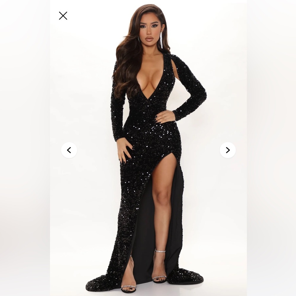 Elegant Black Sequin Evening Gown